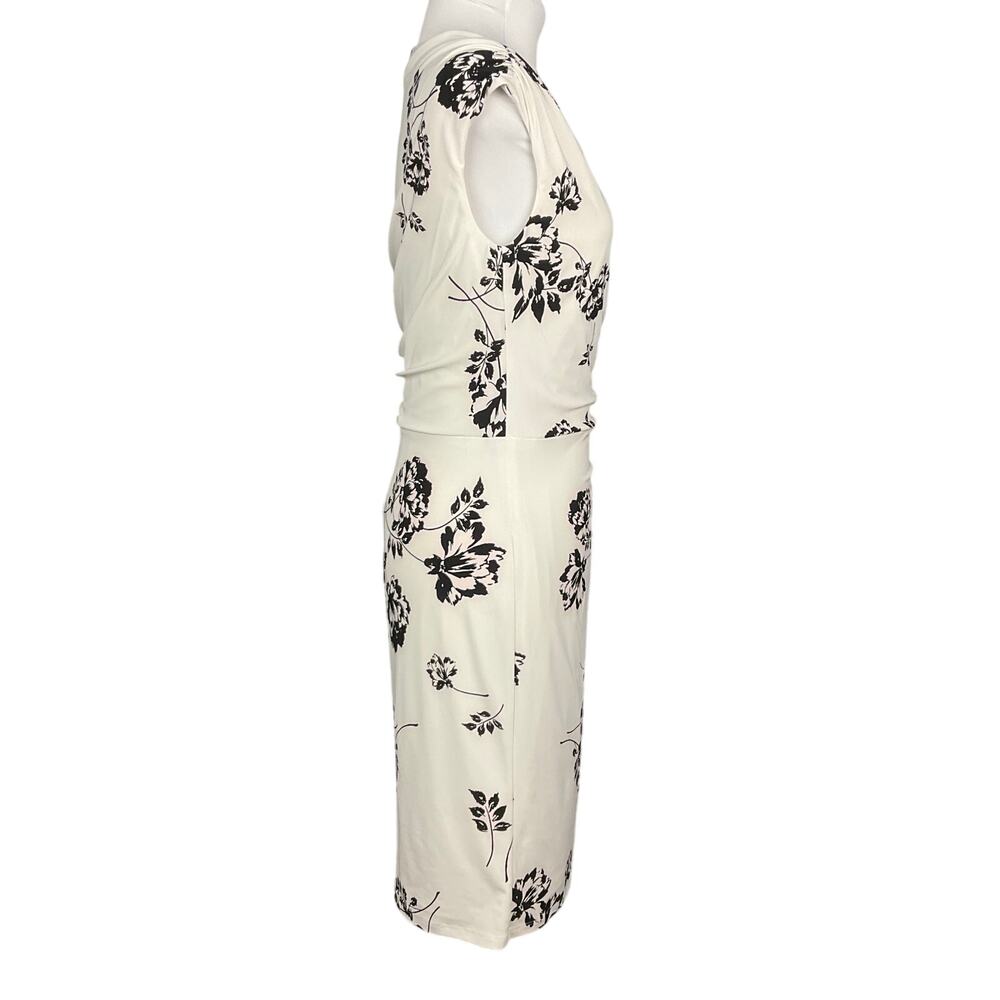 LAUREN RALPH LAUREN Dress Ruched Sleeveless White Black Floral Print sz 6 8P - Picture 10 of 16